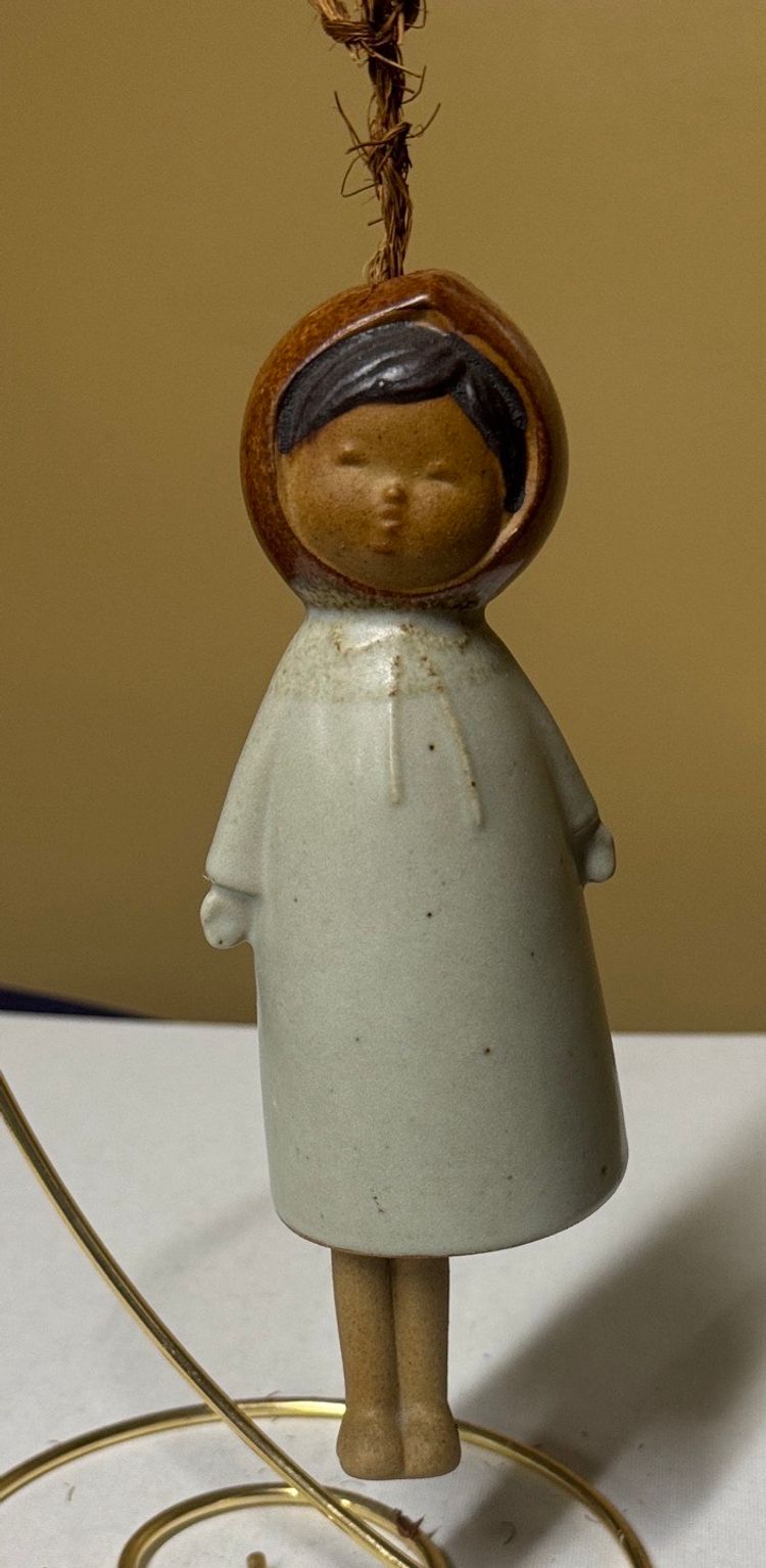 UCTCI Hanging Doll Stoneware Art Pottery Scandinavian Girl Doll Bell wind chime