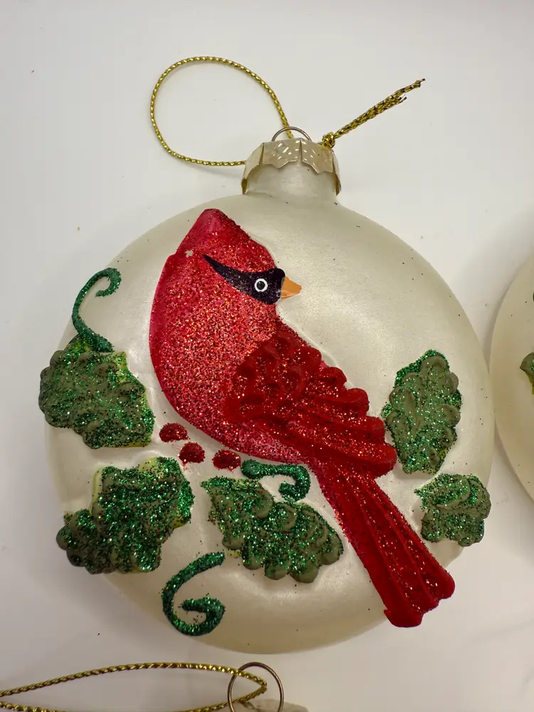 Vintage Cardinal and Ivy Christmas Ornaments set of 4