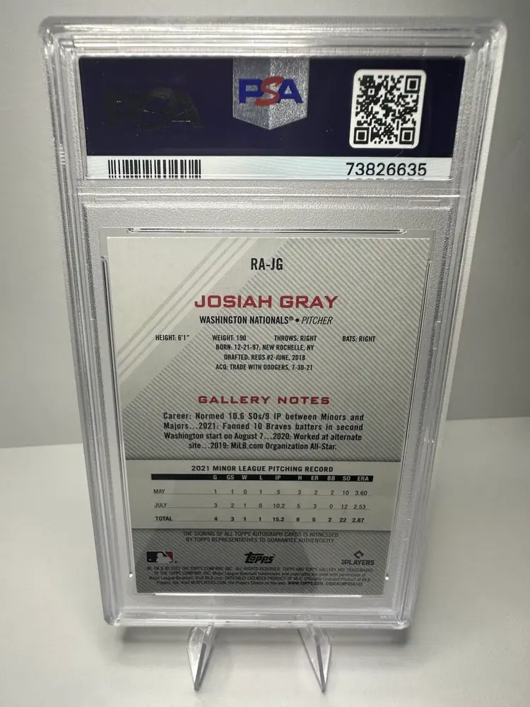 2022 Topps Gallery JOSIAH GRAY Rookie Autographs PSA 9 #RAJG Auto Nationals.