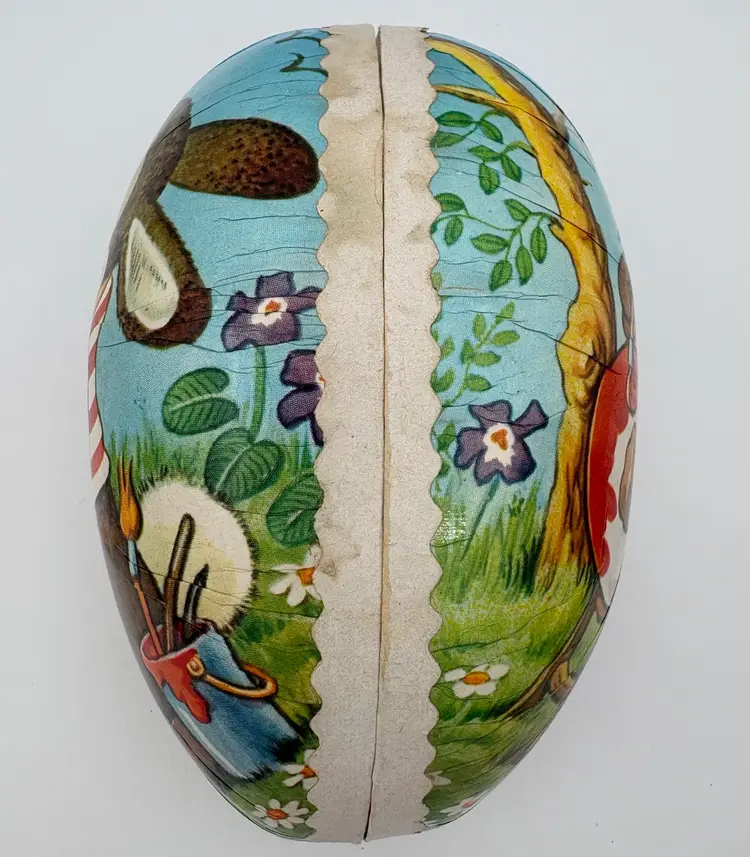 Vintage 6” Paper Mache Easter Egg Bunny Rabbit Candy Container