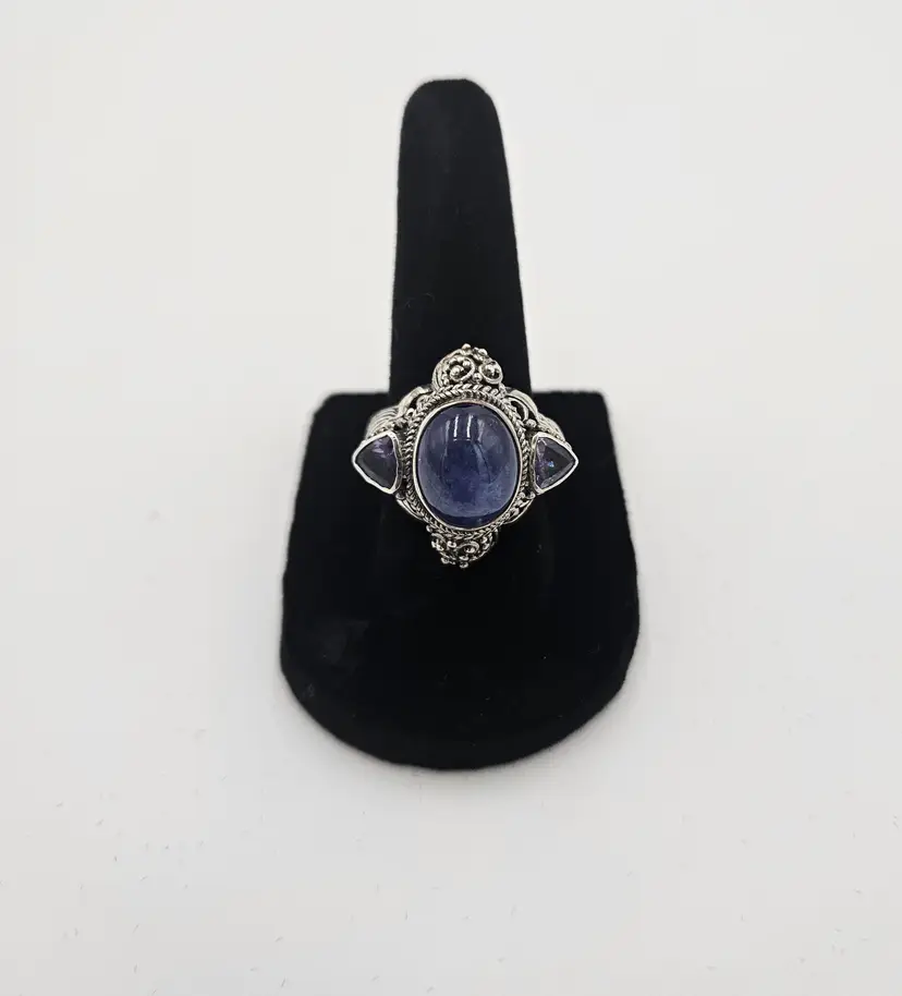 Sarda Tanzanite Cabochon and Gem Stone 925 Ring