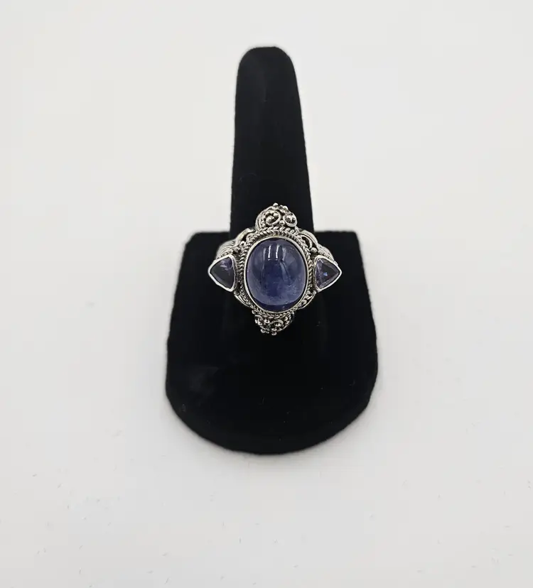 Sarda Tanzanite Cabochon and Gem Stone 925 Ring