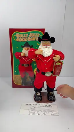 Christmas Cowboy Holly Jolly Santa Dancing Singing Animated w/Box See Video