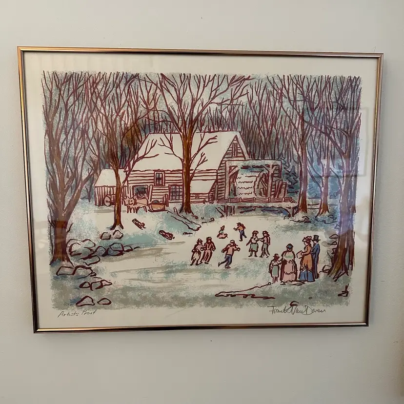 Frank Van Doreen Original ARTIST PROOF Signed Outdoor Farm Scene Lithograph Framed Art