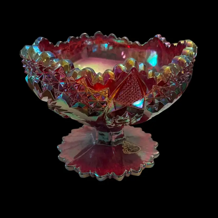 Fenton Contemporary Ruby Carnival Glass Footed Bowl 5” x 6”