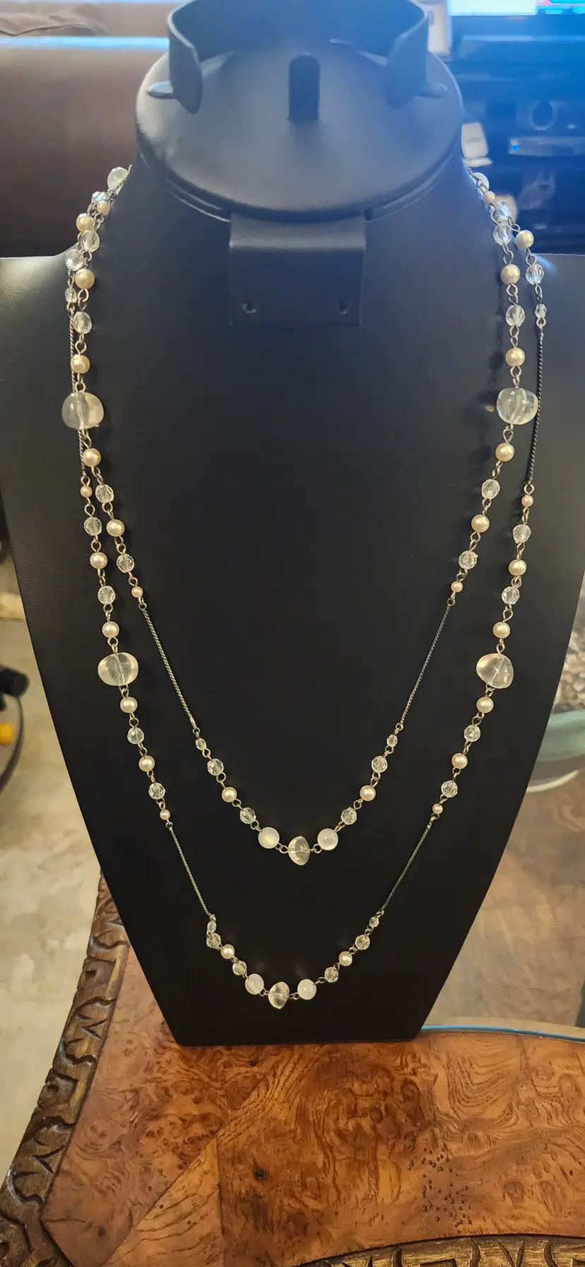 #01 Elegant Double-Strand Crystal Bead Necklace