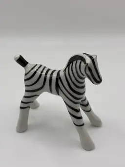 Miniature Porcelain Zebra Made In Poland 2.25” X 2.5”