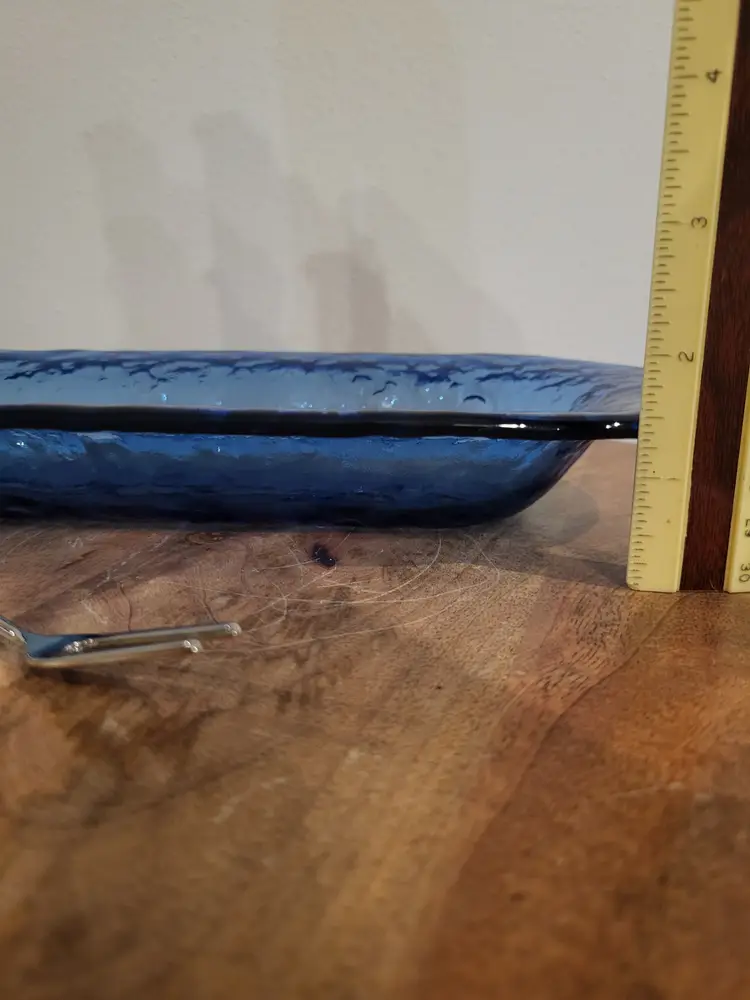 Blue Oblong Recycled Glass Tray/Serving Silver Metal Crab Figurine With Fork