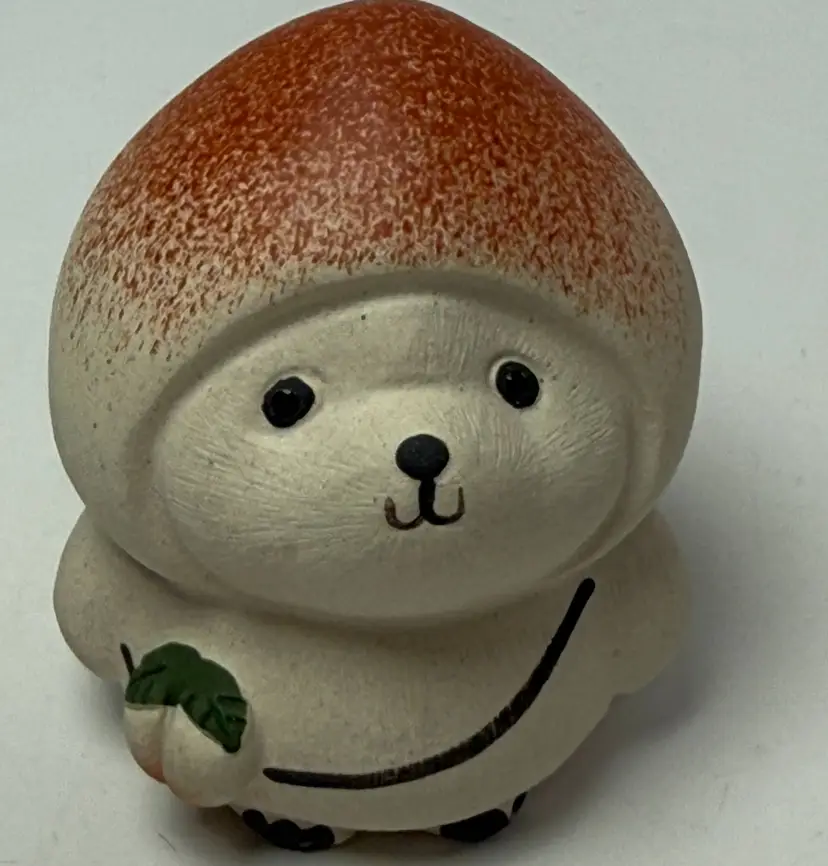 Peach Panda Tea Lover's Pet Yixing Clay China Figurine Hand Painted Signed Luck