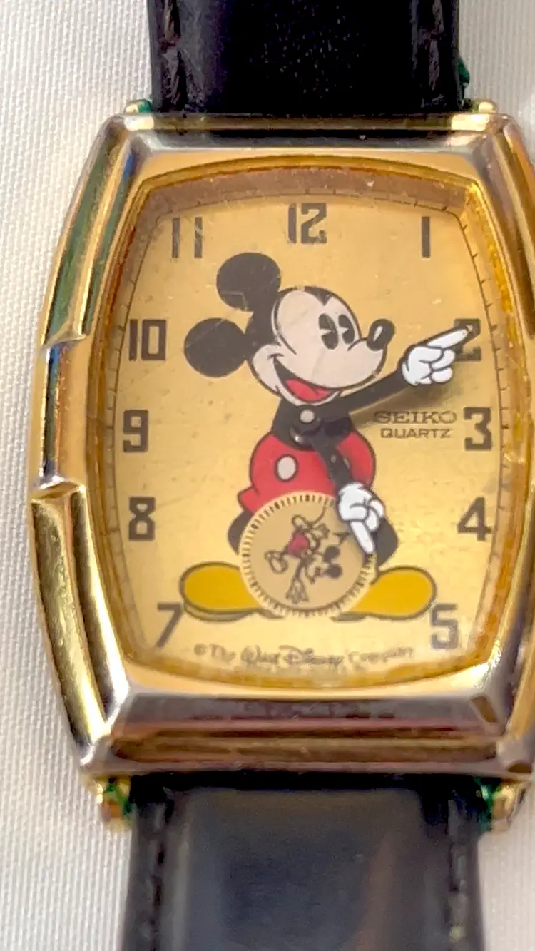 Vintage Seiko Mickey Mouse Watch w/Adjustable Leather Band 8.5"