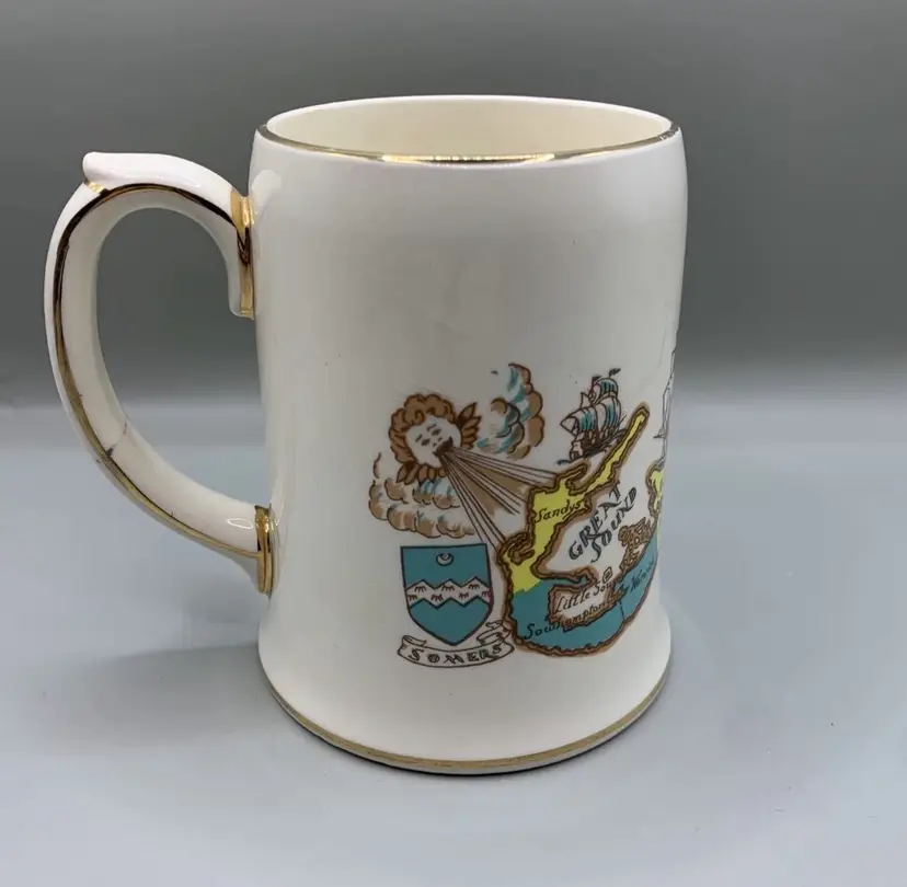 Vintage Bermuda Ship Souvenir Mug Stein Gold Gilt Sadler Staffordshire England