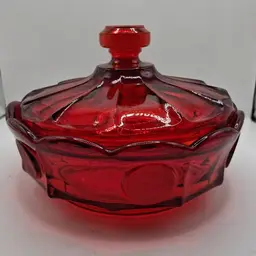 Vintage Fostoria 'Coin' Ruby Red Covered Candy Dish