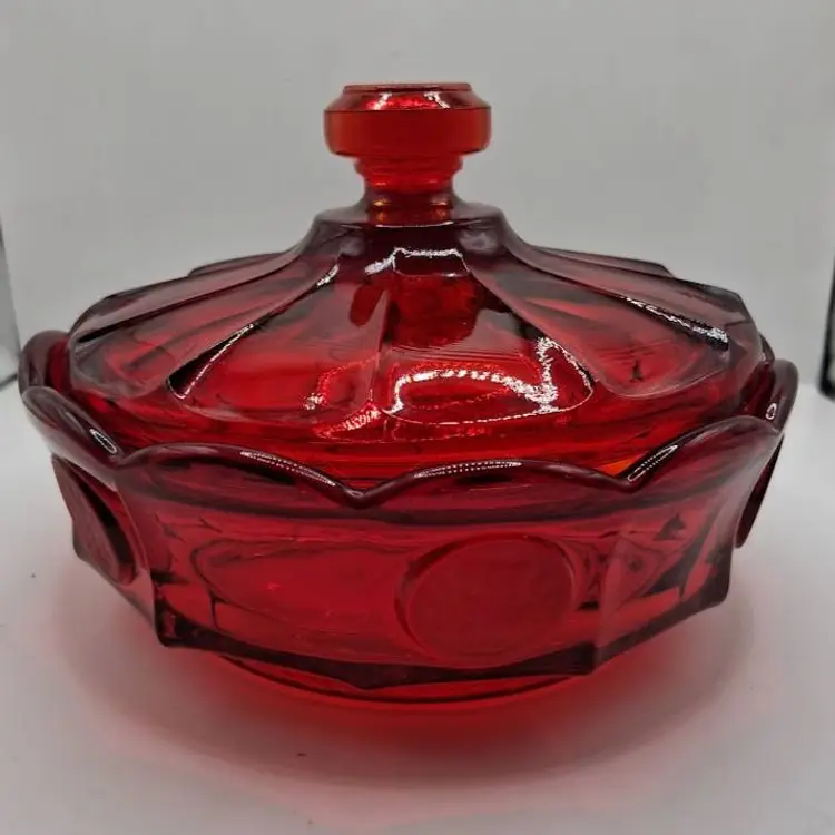 Vintage Fostoria 'Coin' Ruby Red Covered Candy Dish