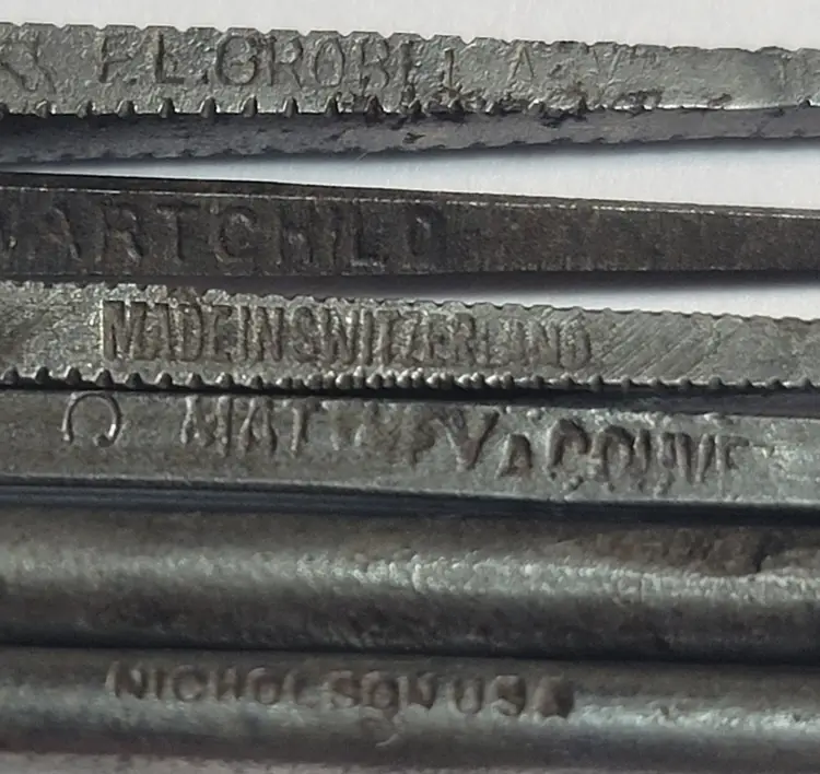 6 Watchmaker/Jewelers Very Fine Encasement Files Branded Grobet Vautier Swartchild Vallorbe