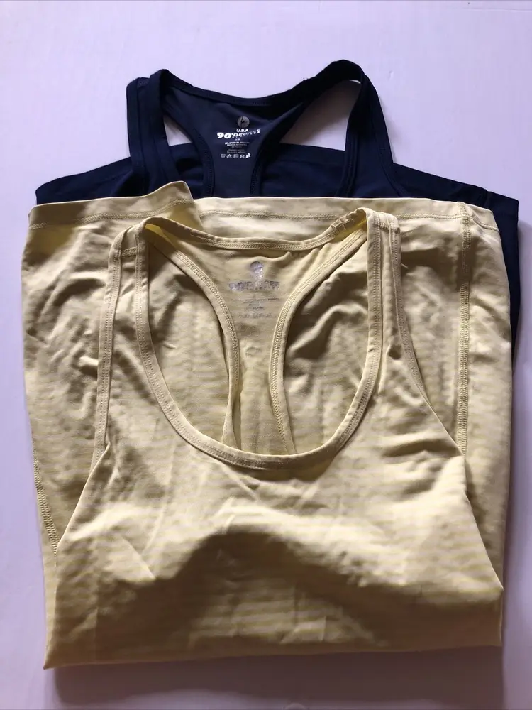 (2) 90 Degree Reflex Yoga Workout Racerback Tank Top XS & S Blue | Yellow Stripe