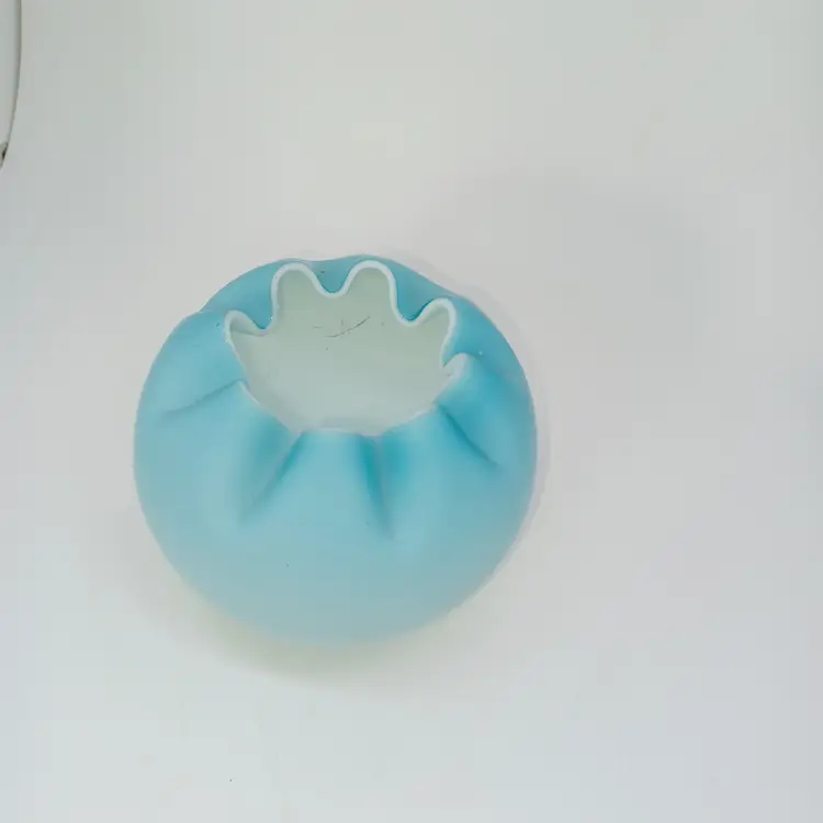 Vintage Fenton Satin Glass Rose Bowl Vase Cased Blue Art Glass Hand Blown