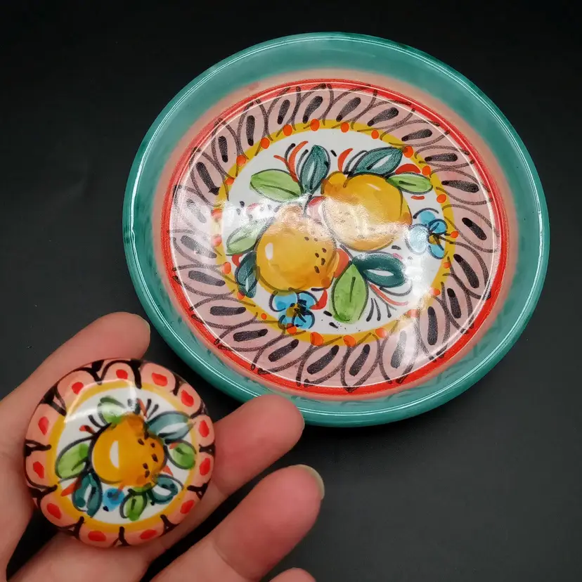 New Dip A Mano POSITANO Hand Painted Italian Coaster And Stopper Set, Italy