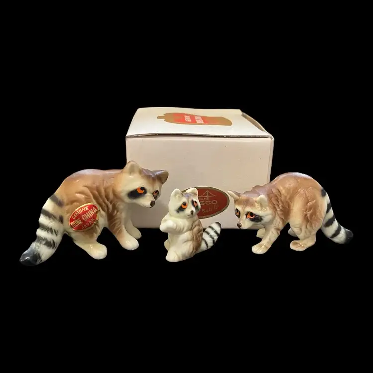 1970s Frisco Golden Gate Bone China Miniature Family: Raccoons