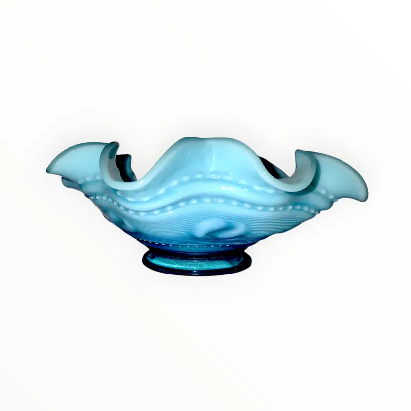 Antique Jefferson Glass Blue Opalescent Dish Candy Bowl Astro Pattern EAPG