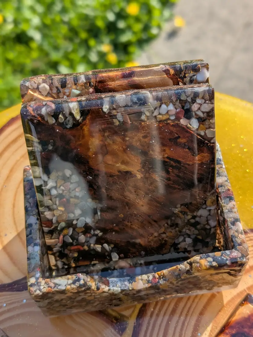 Coasters made of wood stone and epoxy