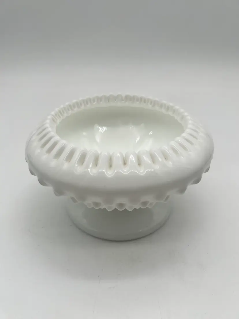 Vintage Milk Glass Hobnail Bowl With Ruffled Rim