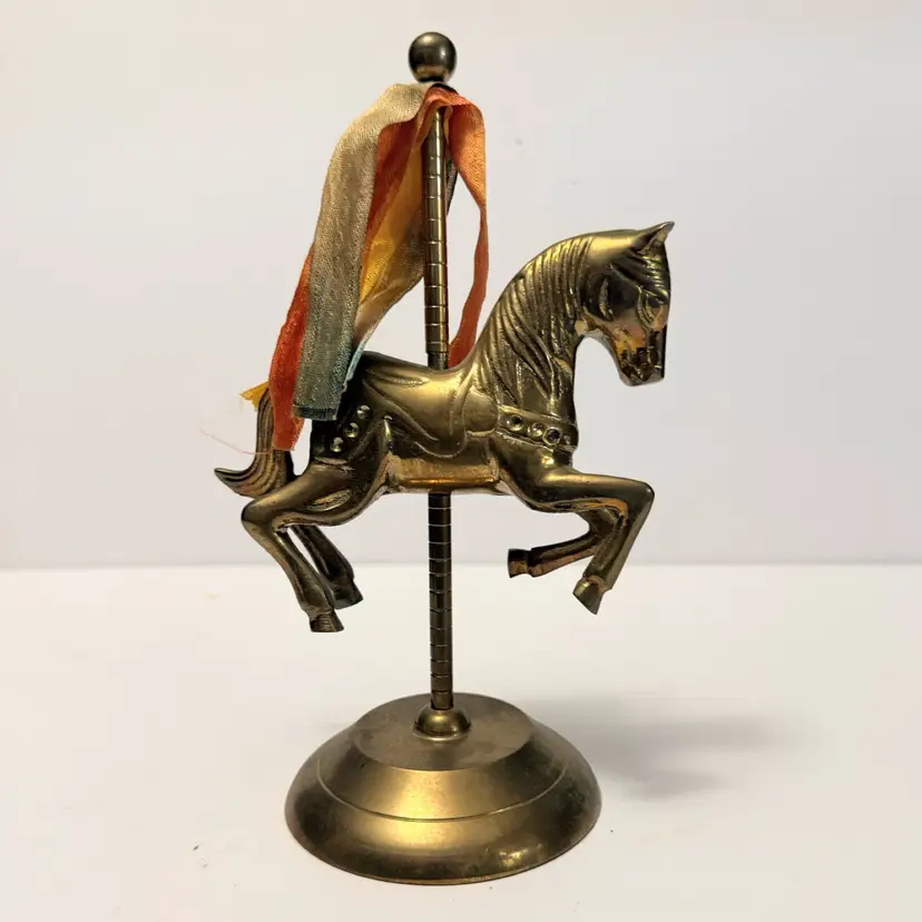 Vintage Brass Carousel Horse 8.5" Tall Jumper Galloper Carnival Fair Separates