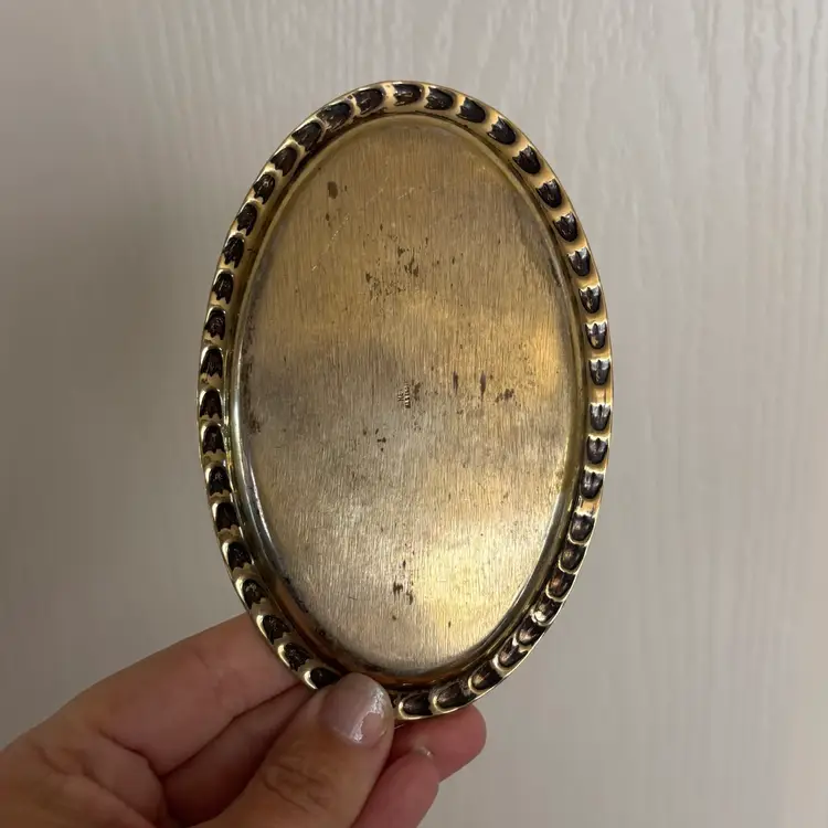 Vintage Small Solid Brass Floral Etched Trinket Tray