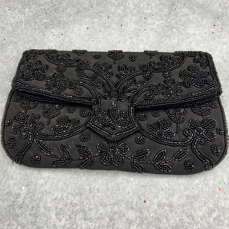Vtg Neiman Marcus Black Seed bead Clutch  Purse