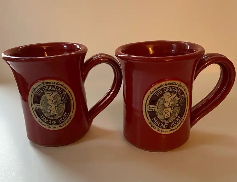 Set Of Two Terra-Cotta Color Hand Turned Mugs By Deneen Pottery-Original Pancake House 
