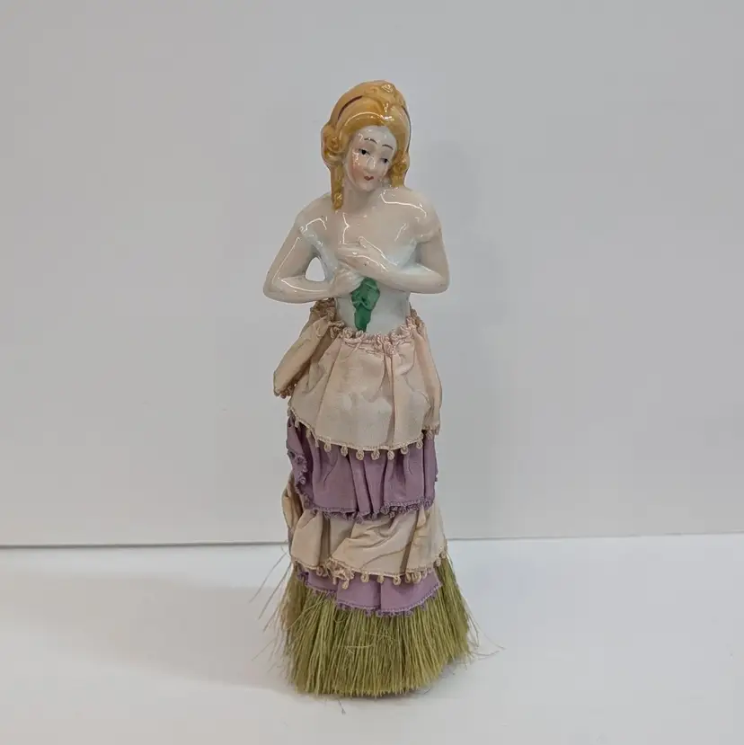 Antique Porcelain Half Doll Whisk Broom Vanity Boudoir Cloth Brush German 1920's