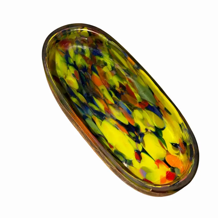 1930s Czech Spatter Glass Pin Dish Catchall Art Deco Geometric 5”