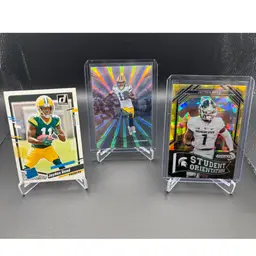 Jayden Reed Lot - 2023 Draft Picks Student Orientation Gold Ice, 2023 Donruss Rated Rookie, 2024 Prestige