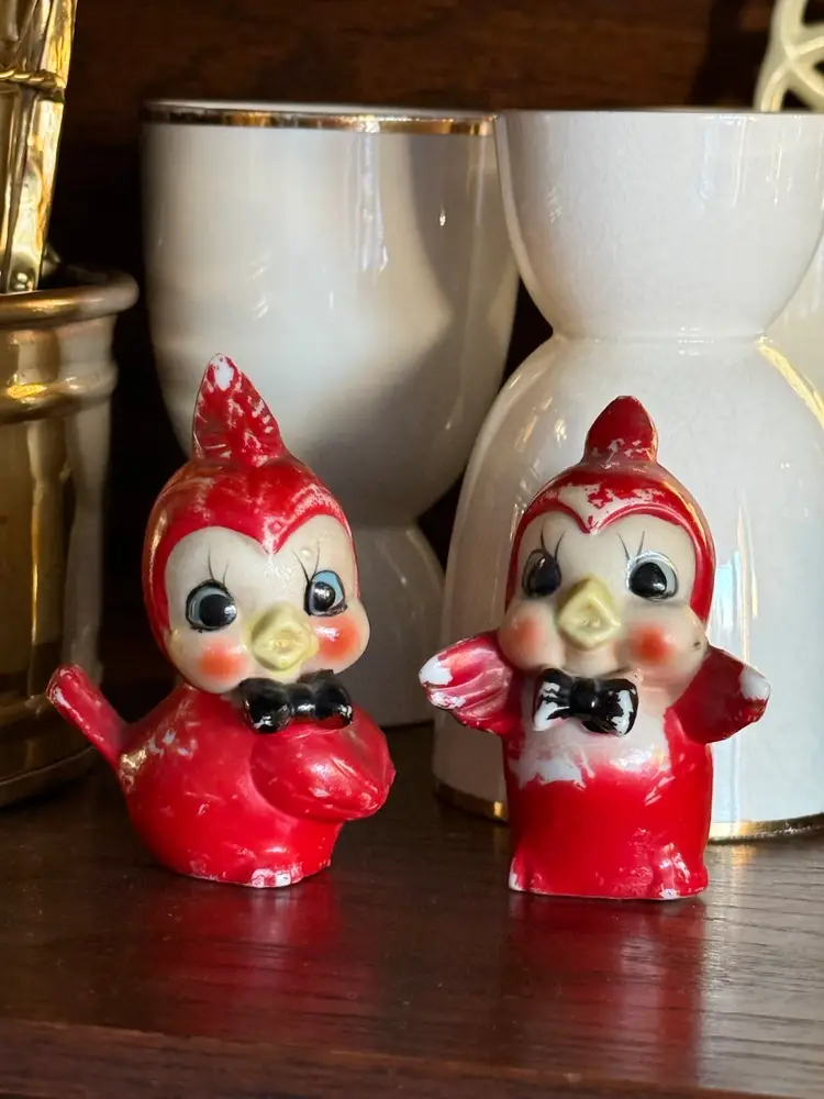 Vintage Arnart Creation? Japan Anthropomorphic Ceramic Red Bird Figurines