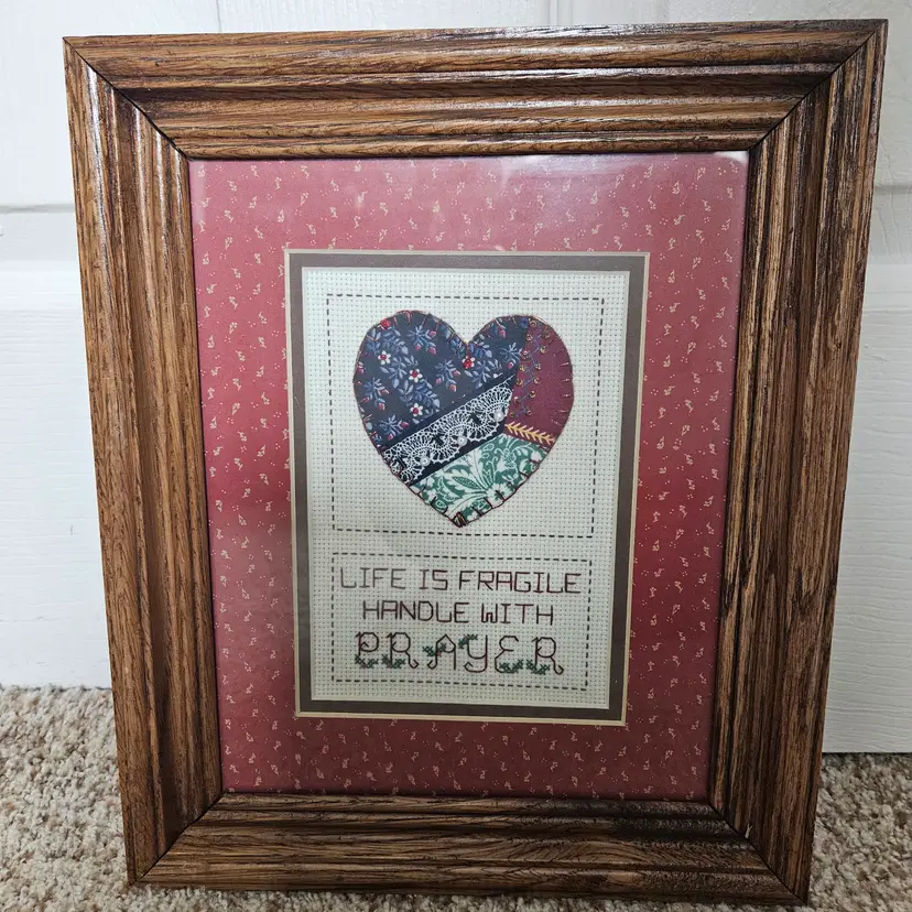 Vintage Cross Stitch Embroidery Sign Life is Fragile Handle with Prayer