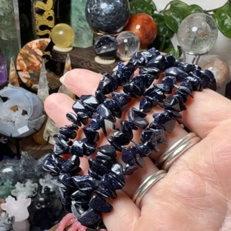 Blue Goldstone Chip Bead Bracelet
