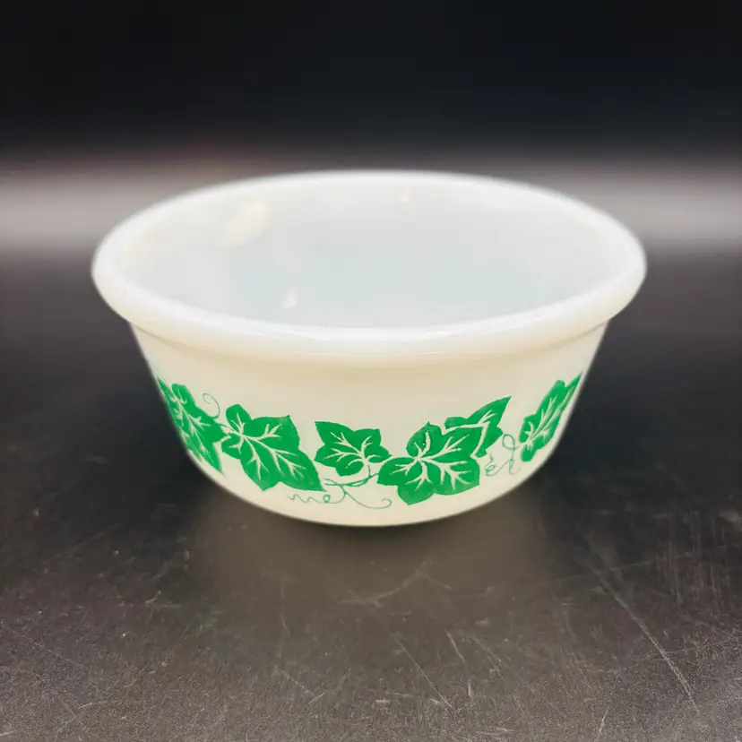 Vintage Hazel Atlas Milk Glass Green Ivy Small Mixing Bowl