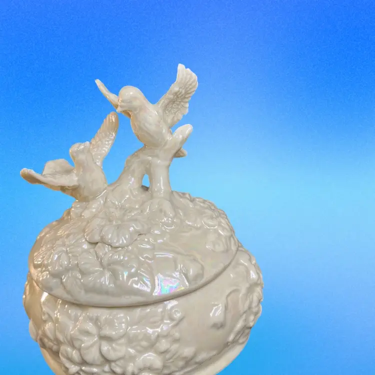 Glossy, Pearlescent Trinket Box Featuring Love Birds & Floral Designs