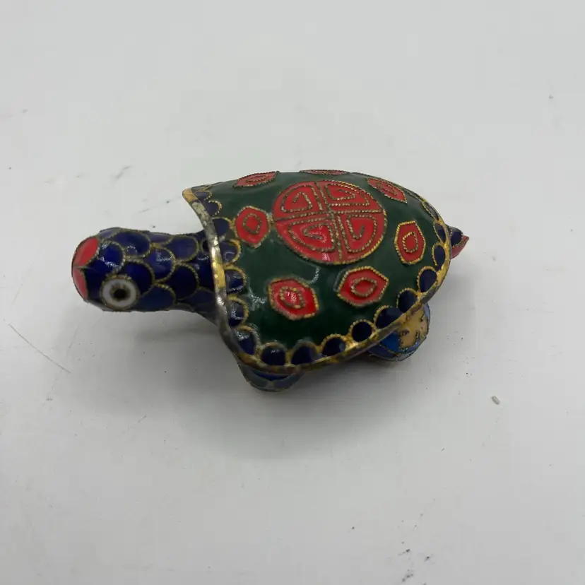 04-Cloisonné Turtle Trinket Box With Lid Enamel Ring Box 3”