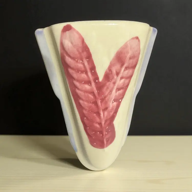 Vintage Shawnee Pink Feathers, Lavender Stripes Wall Pocket 5.75" x 3.75" x 2.5"