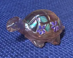 Fenton For Lenox Iridescent Pink Glass Turtle Hand Painted Violets S. Miller