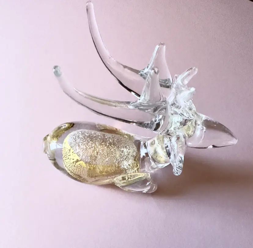 Vintage clear and Gold Glass Seated Deer with Antlers Glass Sculpture 5” No Issues