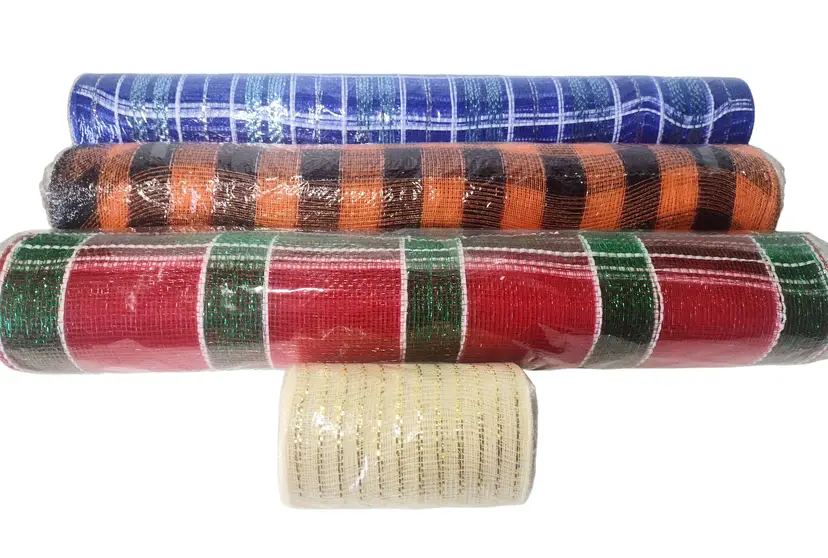 Deco Mesh Ribbon Wreath Fabric Crafting 4 Rolls NEW Christmas Halloween Metallic