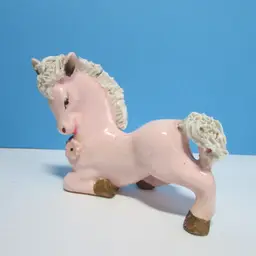 vintage spaghetti texture pink horse figure kneeling Japan