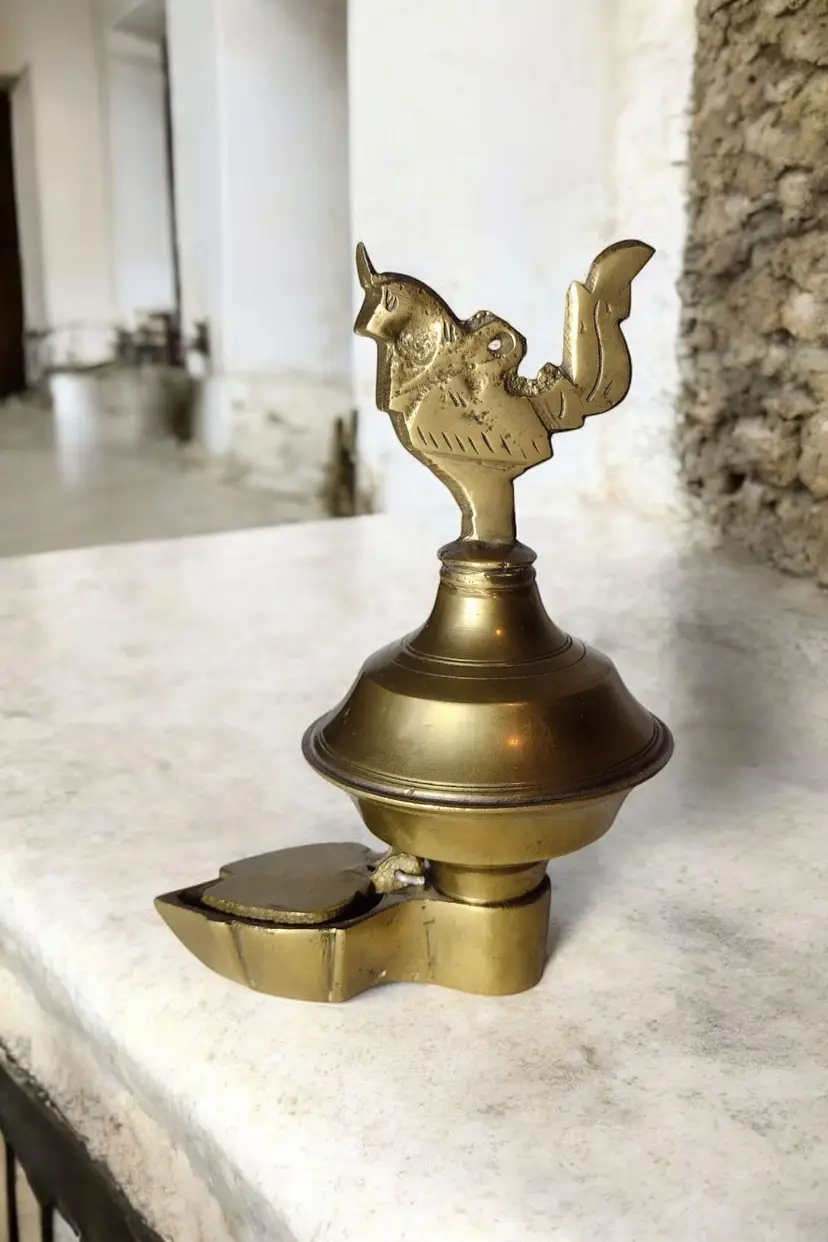 Vintage Brass Peacock Diya Oil Burner Lamp Annam Temple Ghee Mustard Oil Ethnic