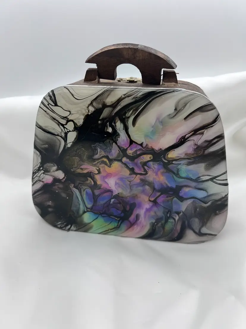 Original Artwork Wooden Purse Trinket Box Multicolor Pastels Double Sided