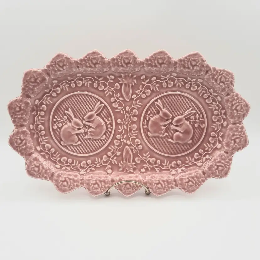 Bordallo Pinheiro Pink Bunny Rabbit Oval Serving Tray