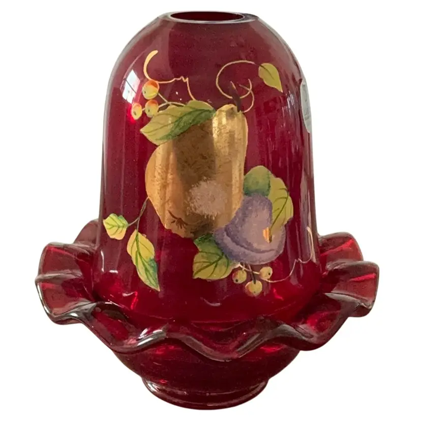 2-piece Vintage Fenton Ruby Red Fairy Light HP By Diane Johnson 6β X 5 1/4β GLOWS!