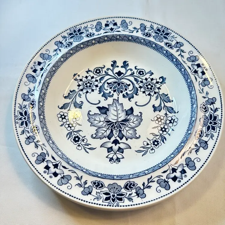 Antique Wedgwood Transferware Mandarin Blue and White Rim Soup Bowls