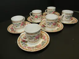 Chinese Demitasse Teacups and Saucers Set of 6