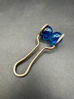 Vintage Blue Glass Marble Razor Blade Sharpener Metal 1930s UV Reactive 4”L 2”W